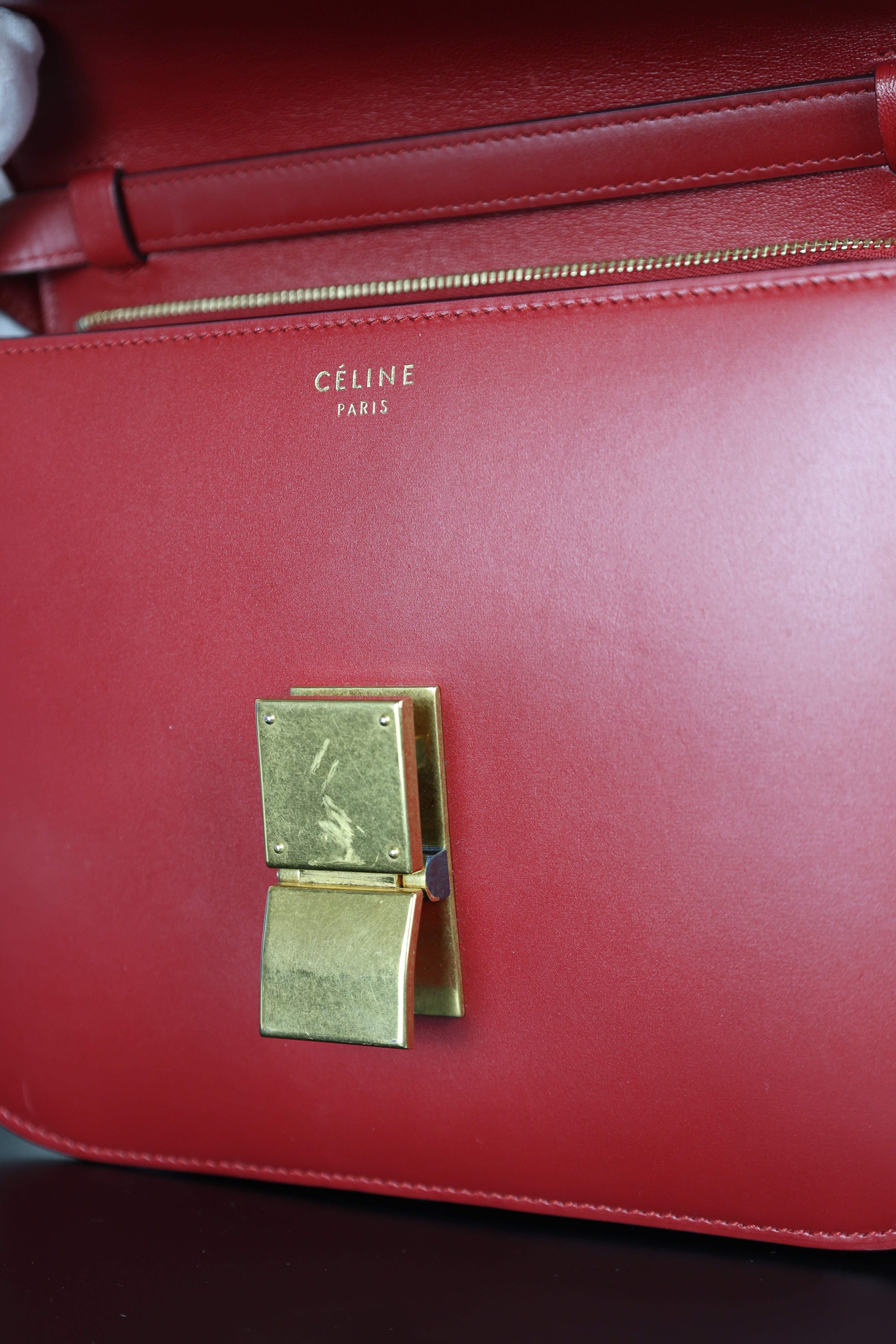Céline Box Calfskin Medium Classic red